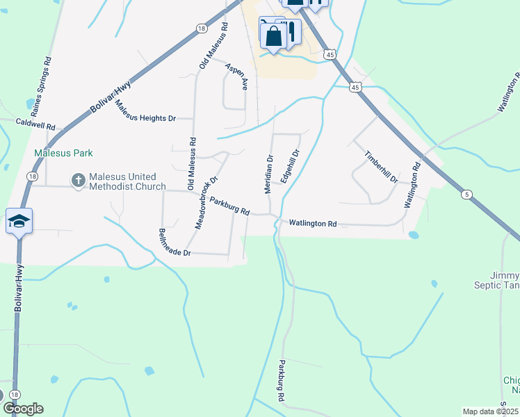 map of restaurants, bars, coffee shops, grocery stores, and more near 114 Parkburg Road in Jackson