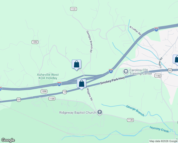 map of restaurants, bars, coffee shops, grocery stores, and more near 36 Georges Branch Road in Candler