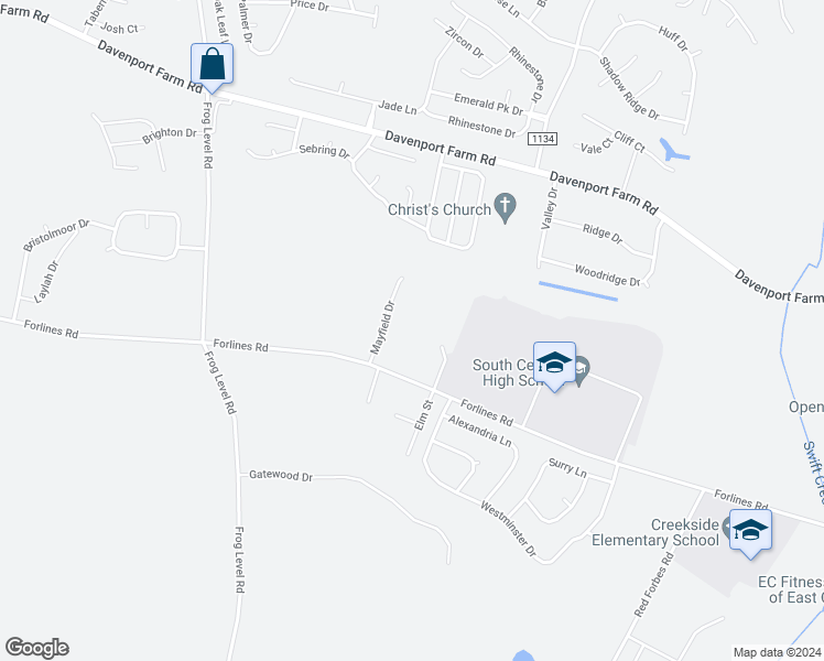 map of restaurants, bars, coffee shops, grocery stores, and more near 2340 Vineyard Drive in Winterville