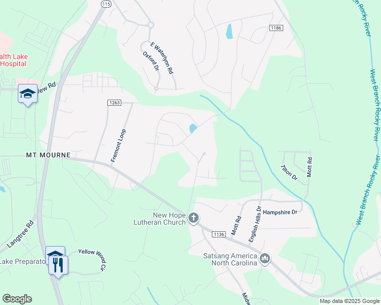 map of restaurants, bars, coffee shops, grocery stores, and more near Jennymarie Road in Mooresville