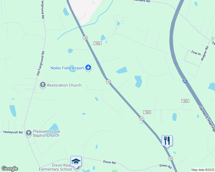 map of restaurants, bars, coffee shops, grocery stores, and more near 100 Forest Ridge Drive in Johnston County