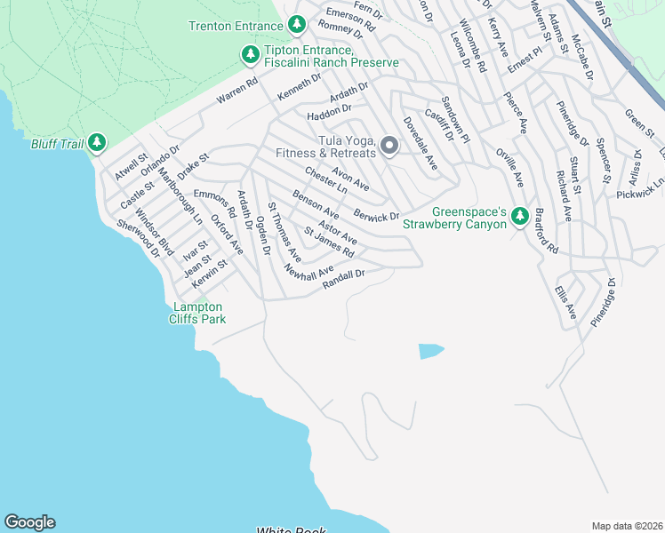 map of restaurants, bars, coffee shops, grocery stores, and more near Newhall Avenue in Cambria