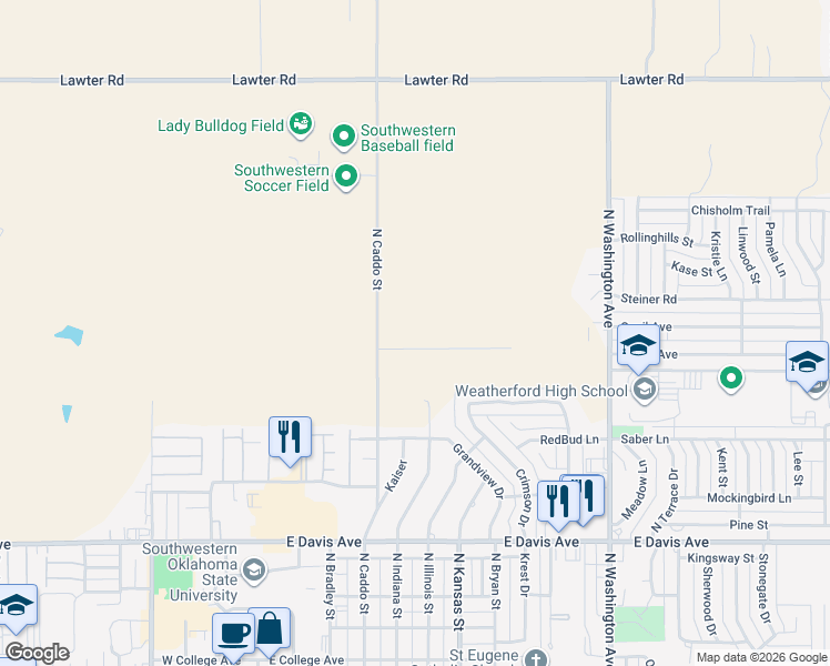 map of restaurants, bars, coffee shops, grocery stores, and more near in Weatherford