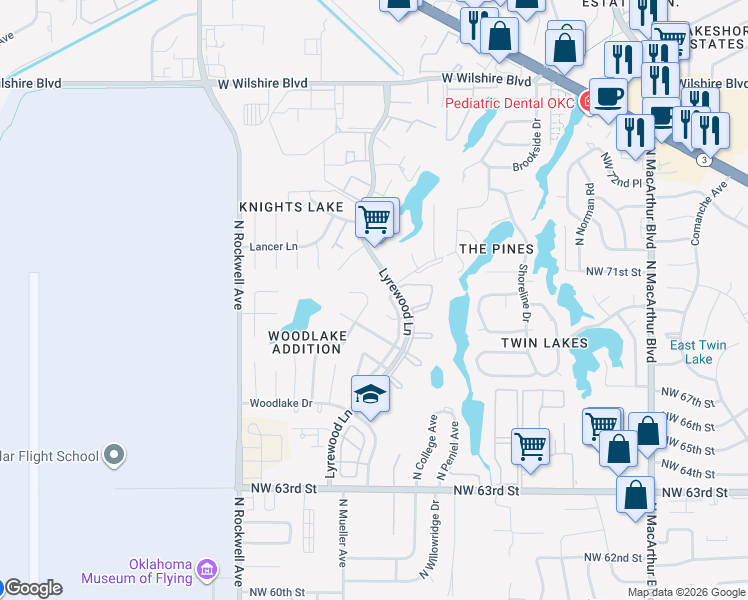 map of restaurants, bars, coffee shops, grocery stores, and more near 7016 Stonycreek Drive in Oklahoma City