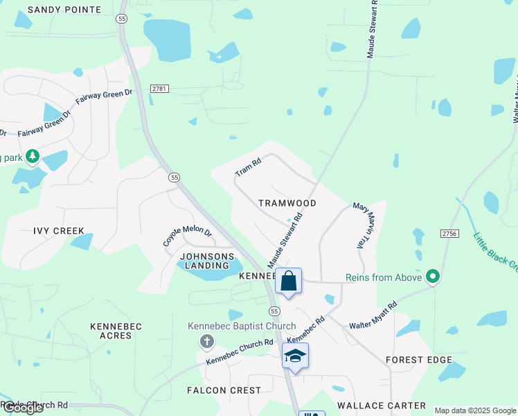 map of restaurants, bars, coffee shops, grocery stores, and more near 2916 Tram Road in Fuquay Varina