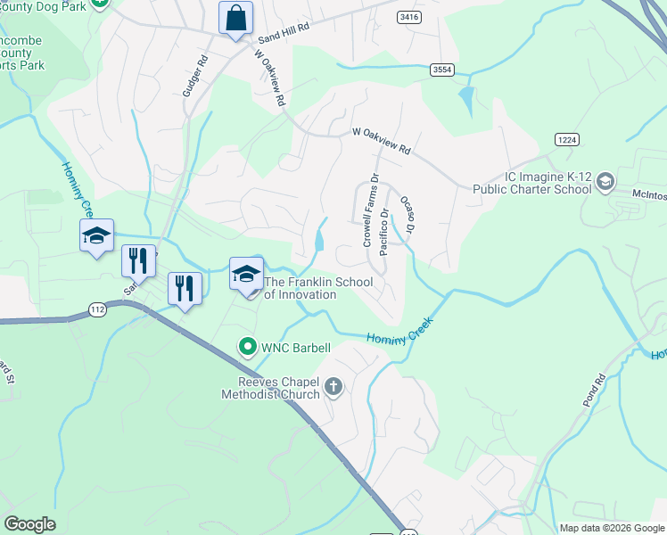 map of restaurants, bars, coffee shops, grocery stores, and more near 21 Slosman Drive in Asheville