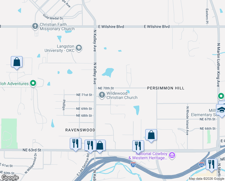 map of restaurants, bars, coffee shops, grocery stores, and more near 1208 Northeast 70th Street in Oklahoma City