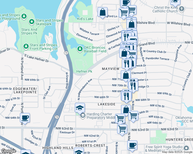 map of restaurants, bars, coffee shops, grocery stores, and more near 3198-3000 Northwest 73rd Street in Oklahoma City