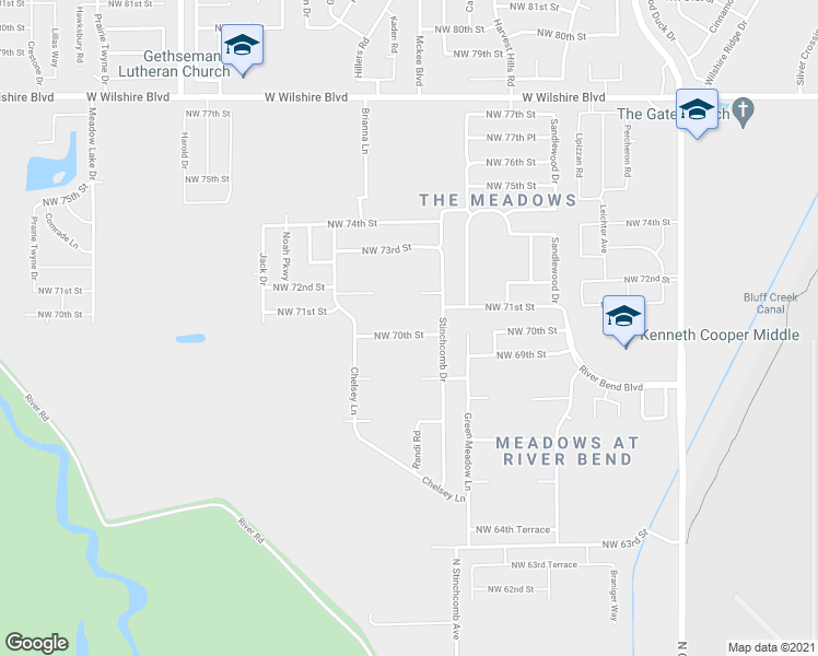 map of restaurants, bars, coffee shops, grocery stores, and more near 8517 Northwest 70th Street in Oklahoma City