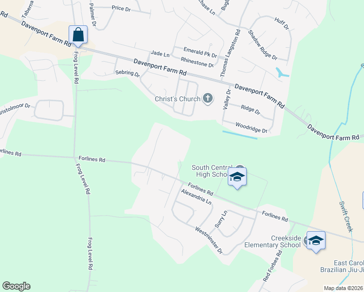 map of restaurants, bars, coffee shops, grocery stores, and more near 2340 Vineyard Drive in Winterville