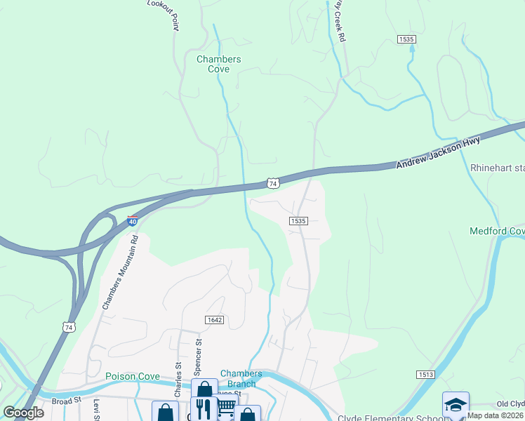 map of restaurants, bars, coffee shops, grocery stores, and more near 149 Over Hill Drive in Clyde