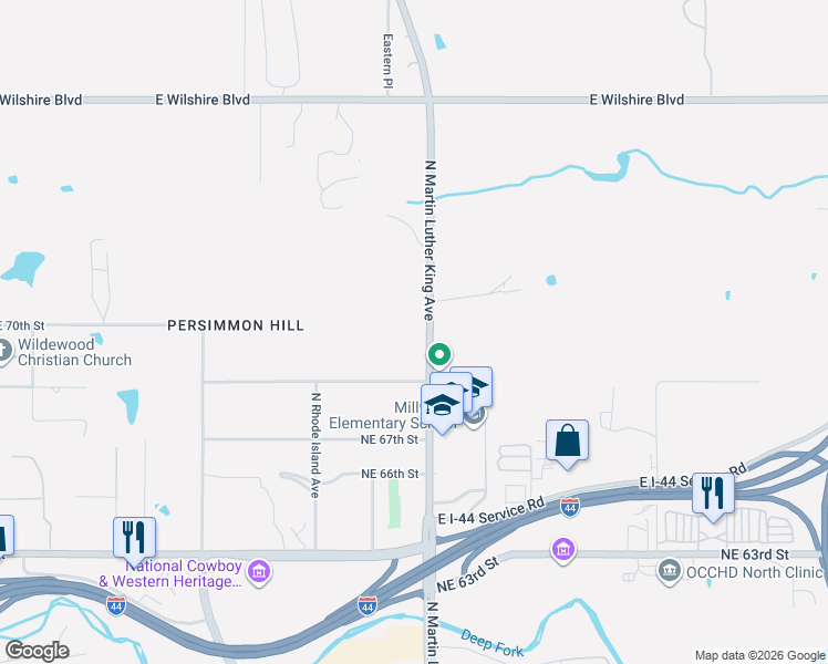 map of restaurants, bars, coffee shops, grocery stores, and more near 7007 North Martin Luther King Avenue in Oklahoma City
