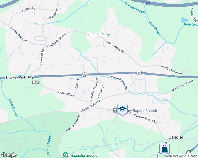 map of restaurants, bars, coffee shops, grocery stores, and more near 80 Candler Heights Road in Candler