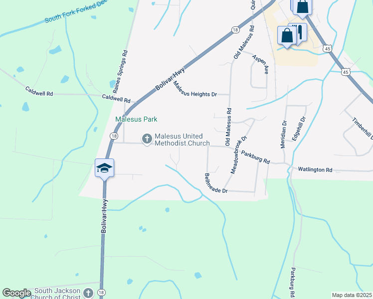 map of restaurants, bars, coffee shops, grocery stores, and more near 364 Old Malesus Road in Jackson