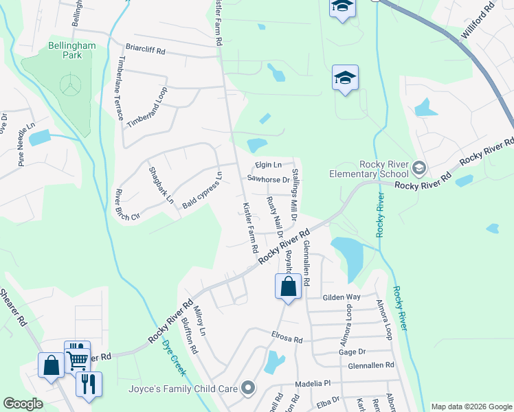 map of restaurants, bars, coffee shops, grocery stores, and more near 415 Kistler Farm Road in Mooresville