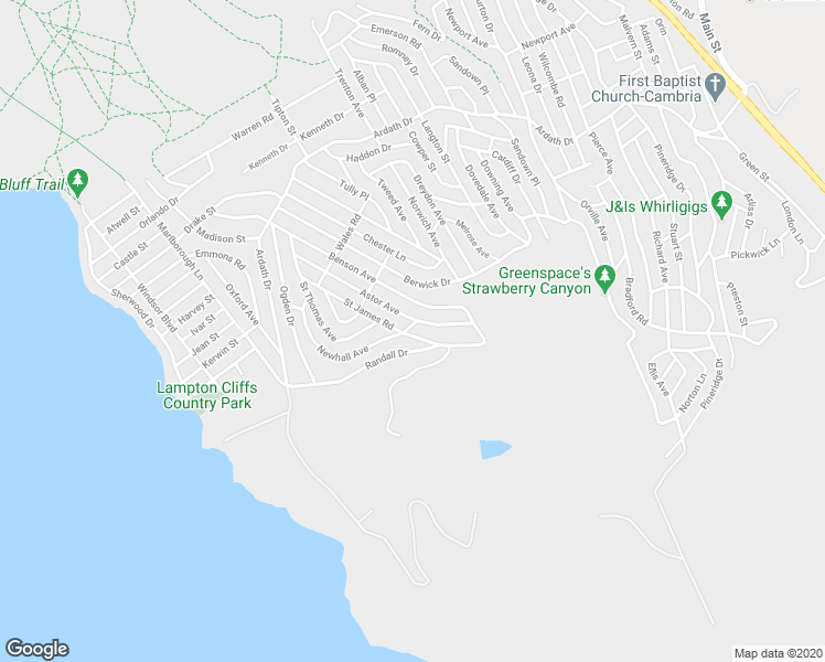 map of restaurants, bars, coffee shops, grocery stores, and more near 1596 Saint James Road in Cambria
