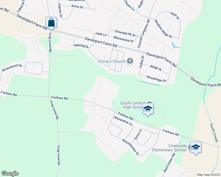 map of restaurants, bars, coffee shops, grocery stores, and more near 2340 Vineyard Drive in Winterville