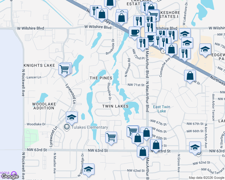 map of restaurants, bars, coffee shops, grocery stores, and more near 8008 Covington Lane in Warr Acres