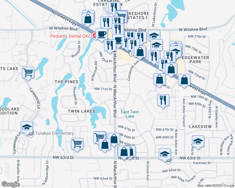 map of restaurants, bars, coffee shops, grocery stores, and more near 5825 Cheyenne Court in Warr Acres