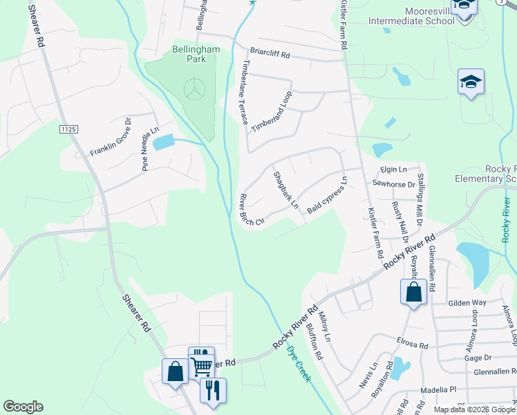 map of restaurants, bars, coffee shops, grocery stores, and more near 112 Black Alder Court in Mooresville
