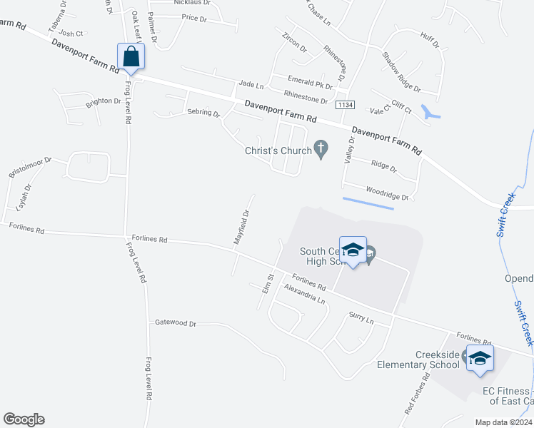 map of restaurants, bars, coffee shops, grocery stores, and more near 2345 Vineyard Drive in Winterville