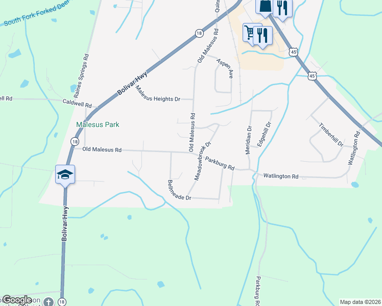 map of restaurants, bars, coffee shops, grocery stores, and more near 290 Old Malesus Road in Jackson