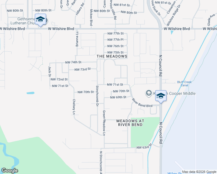 map of restaurants, bars, coffee shops, grocery stores, and more near 8412 Northwest 71st Street in Oklahoma City