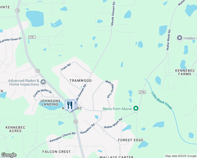 map of restaurants, bars, coffee shops, grocery stores, and more near 2517 Mary Marvin Trail in Fuquay-Varina