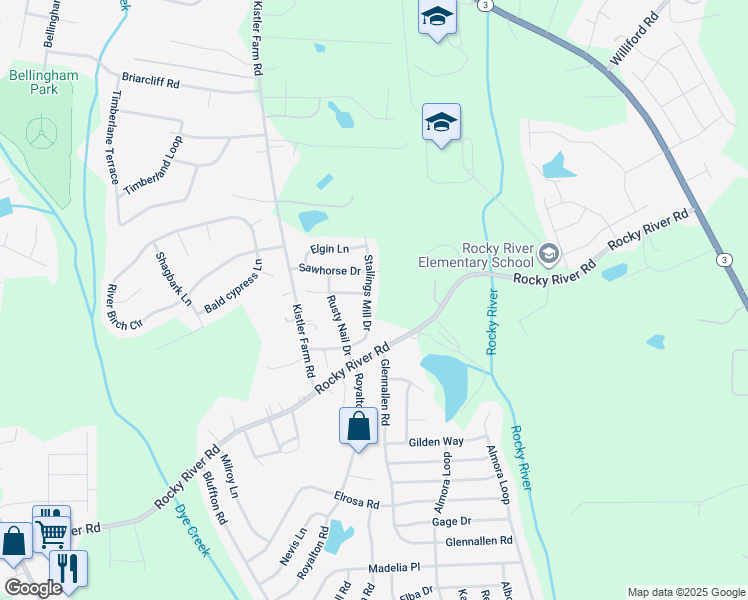 map of restaurants, bars, coffee shops, grocery stores, and more near 170 Stallings Mill Drive in Mooresville