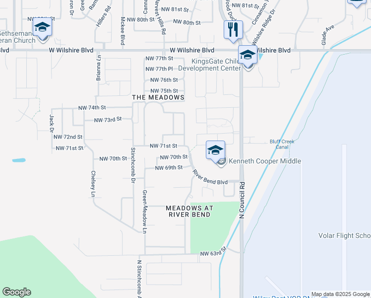map of restaurants, bars, coffee shops, grocery stores, and more near 5928 Northwest 71st Street in Oklahoma City