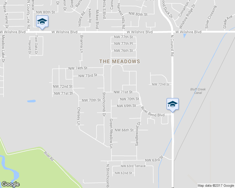 map of restaurants, bars, coffee shops, grocery stores, and more near 8412 Northwest 71st Street in Oklahoma City