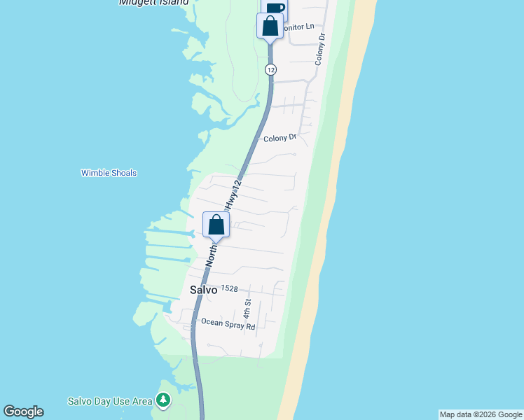 map of restaurants, bars, coffee shops, grocery stores, and more near 27221 Dory Road in Rodanthe