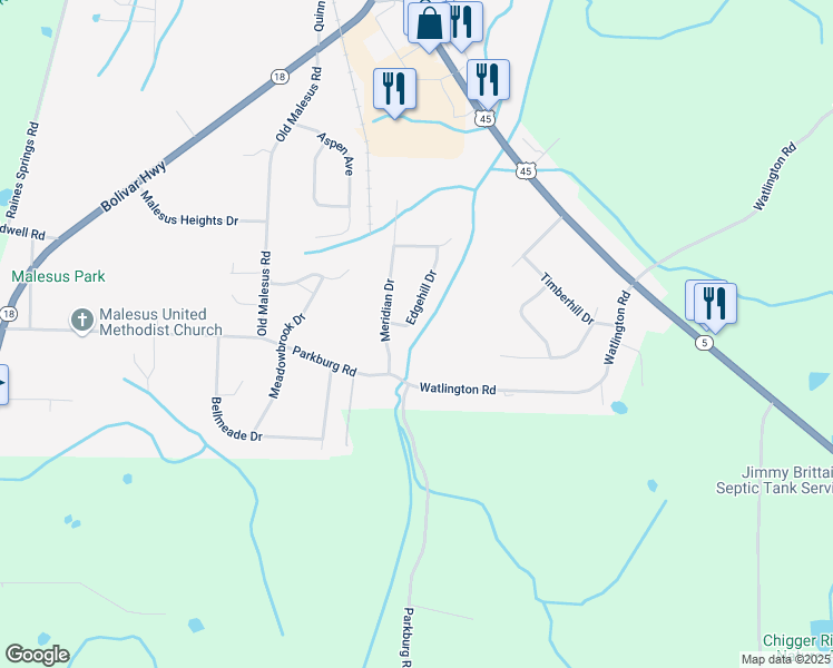map of restaurants, bars, coffee shops, grocery stores, and more near 18 Edgehill Drive in Jackson