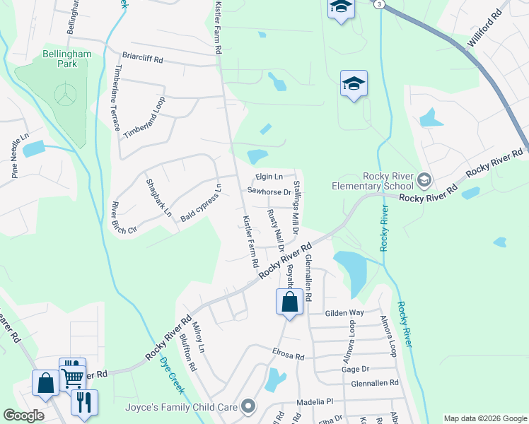map of restaurants, bars, coffee shops, grocery stores, and more near 415 Kistler Farm Road in Mooresville