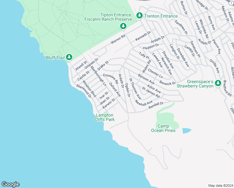 map of restaurants, bars, coffee shops, grocery stores, and more near Oxford Avenue in Cambria