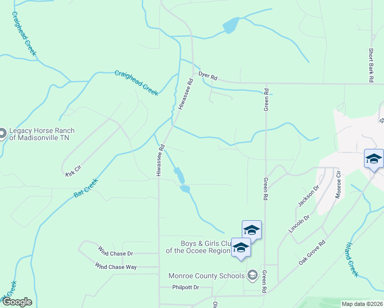 map of restaurants, bars, coffee shops, grocery stores, and more near 632 Hiwassee Road in Madisonville