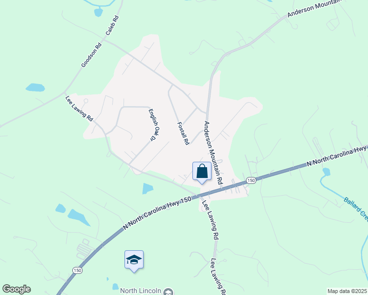 map of restaurants, bars, coffee shops, grocery stores, and more near 3550 Fostall Road in Maiden