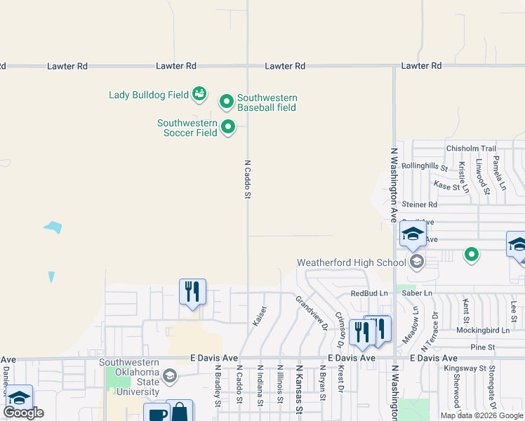 map of restaurants, bars, coffee shops, grocery stores, and more near in Weatherford