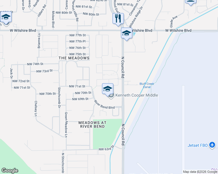 map of restaurants, bars, coffee shops, grocery stores, and more near 8024 Northwest 71st Street in Oklahoma City