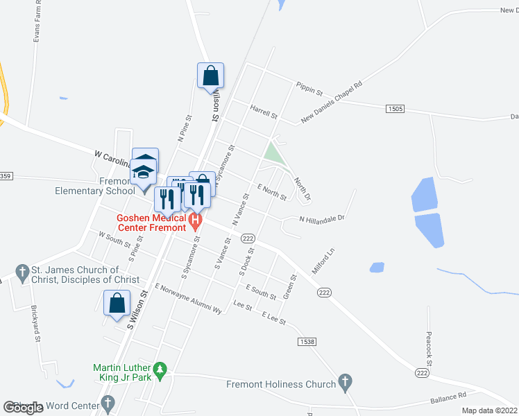 map of restaurants, bars, coffee shops, grocery stores, and more near 305 Carolina Street in Fremont