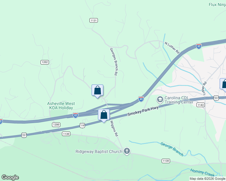 map of restaurants, bars, coffee shops, grocery stores, and more near 36 Georges Branch Road in Candler
