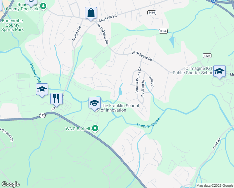 map of restaurants, bars, coffee shops, grocery stores, and more near 3701 Florham Place in Asheville