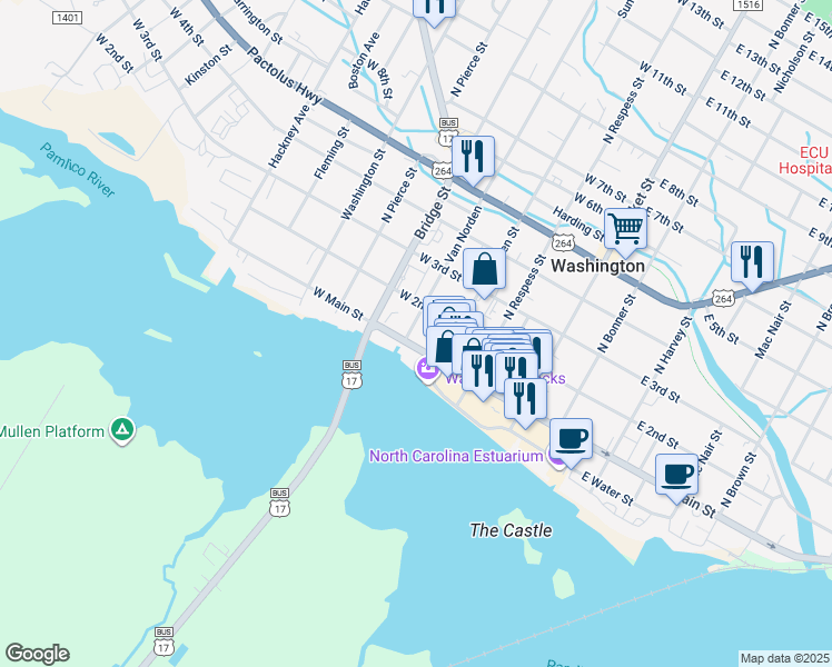 map of restaurants, bars, coffee shops, grocery stores, and more near 115 Van Norden Street in Washington
