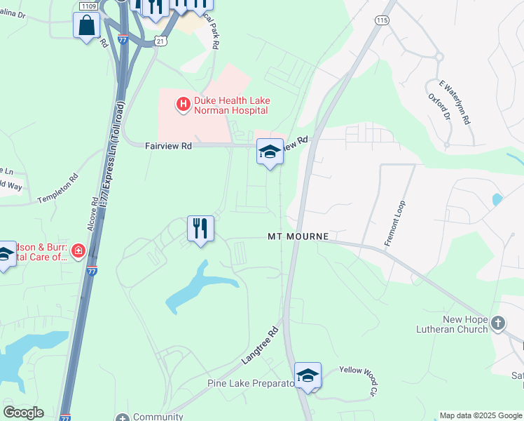 map of restaurants, bars, coffee shops, grocery stores, and more near 103 Steinbeck Way in Mooresville