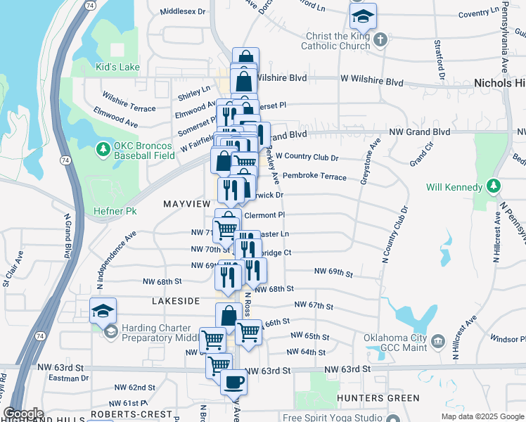 map of restaurants, bars, coffee shops, grocery stores, and more near 2828 Clermont Place in Oklahoma City