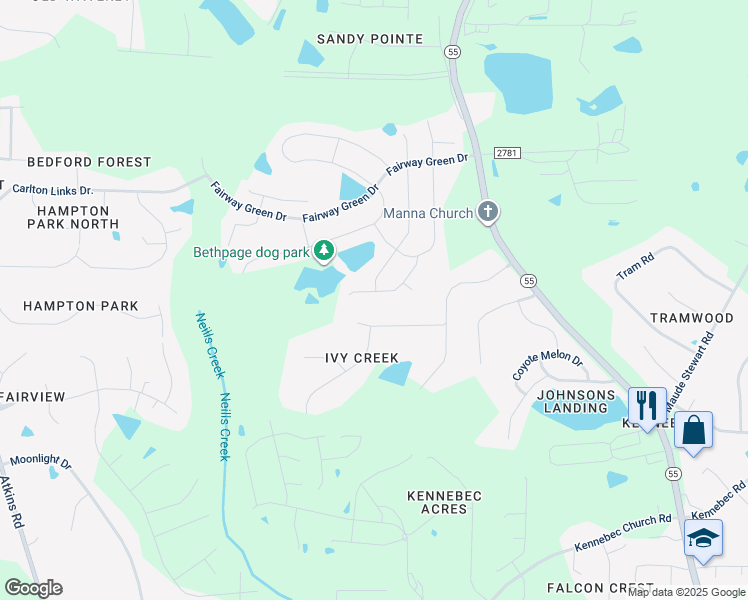 map of restaurants, bars, coffee shops, grocery stores, and more near 2374 Friars Head Court in Willow Spring