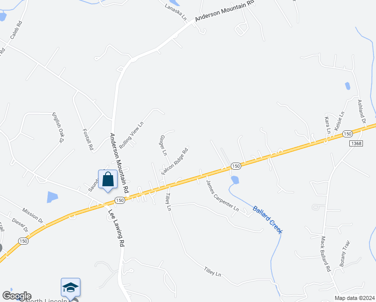 map of restaurants, bars, coffee shops, grocery stores, and more near 3310 Falcon Ridge Road in Maiden