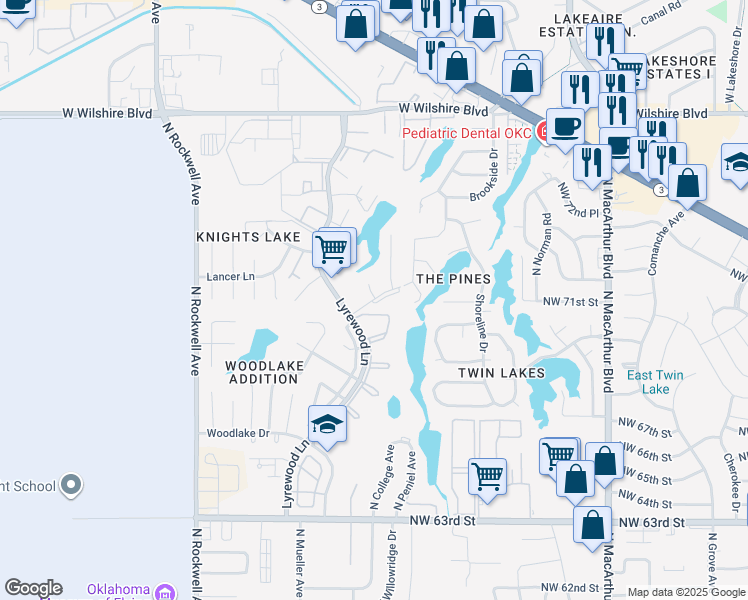map of restaurants, bars, coffee shops, grocery stores, and more near 7215 Edenborough Dr in Oklahoma City