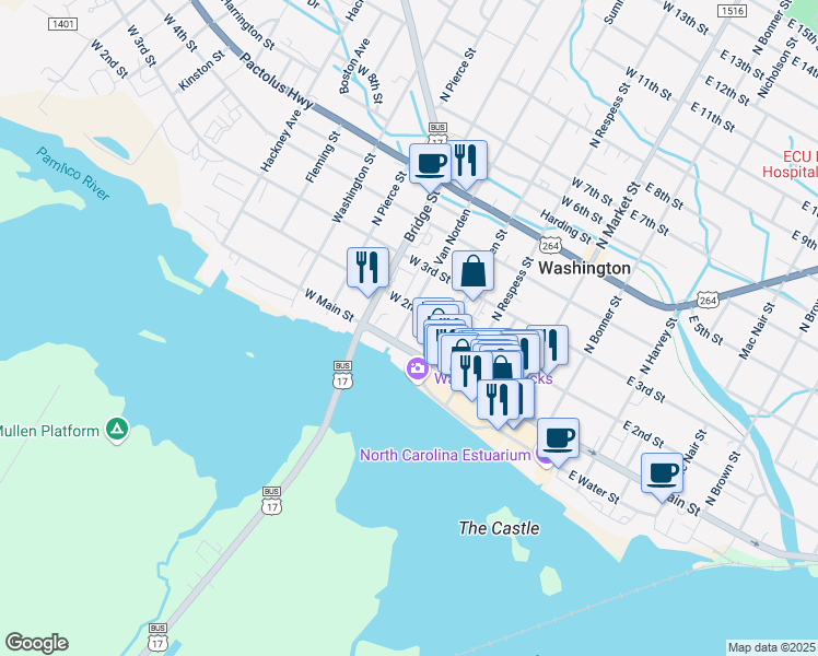 map of restaurants, bars, coffee shops, grocery stores, and more near 115 Van Norden Street in Washington