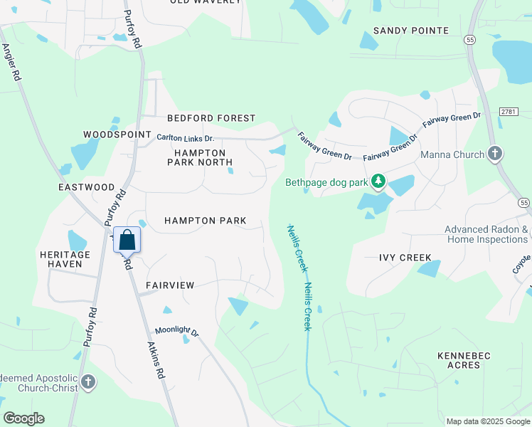 map of restaurants, bars, coffee shops, grocery stores, and more near 8101 Fieldcrest Lane in Fuquay Varina